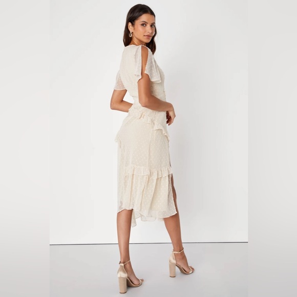 Lulu’s Next to You Cream Swiss Dot Ruffled Midi Dress XXS - Picture 5 of 5